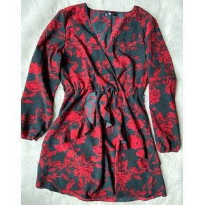Uguest Long Sleeve V Neck Floral Mini Dress